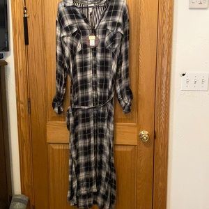 Black and grey flannel maxi shirt dress